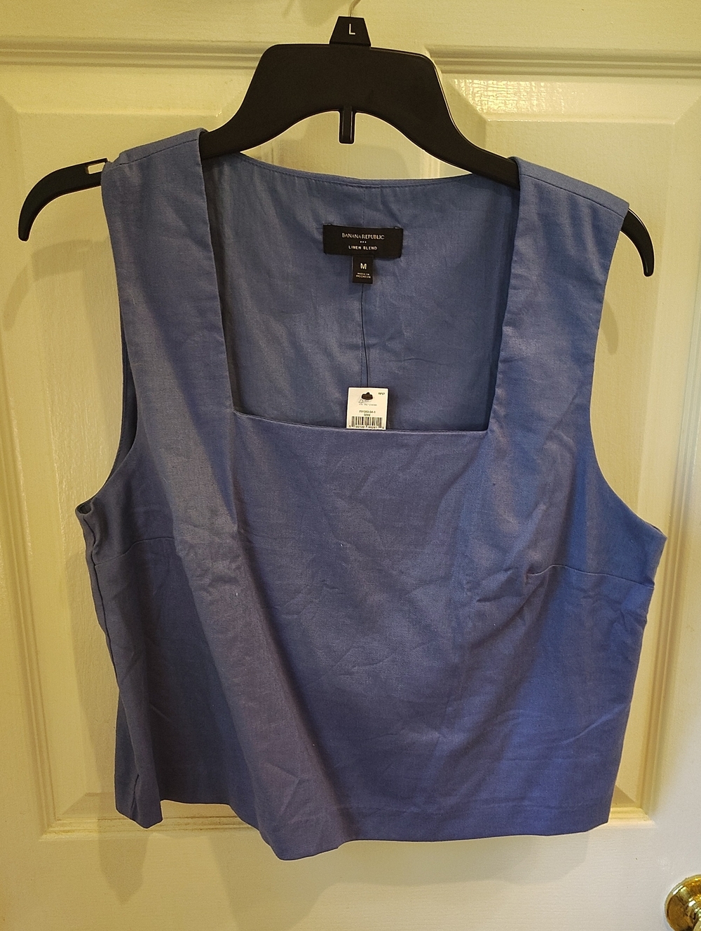 Banana Republic Factory Cornflower Blue Square Neck Linen-Blend Top